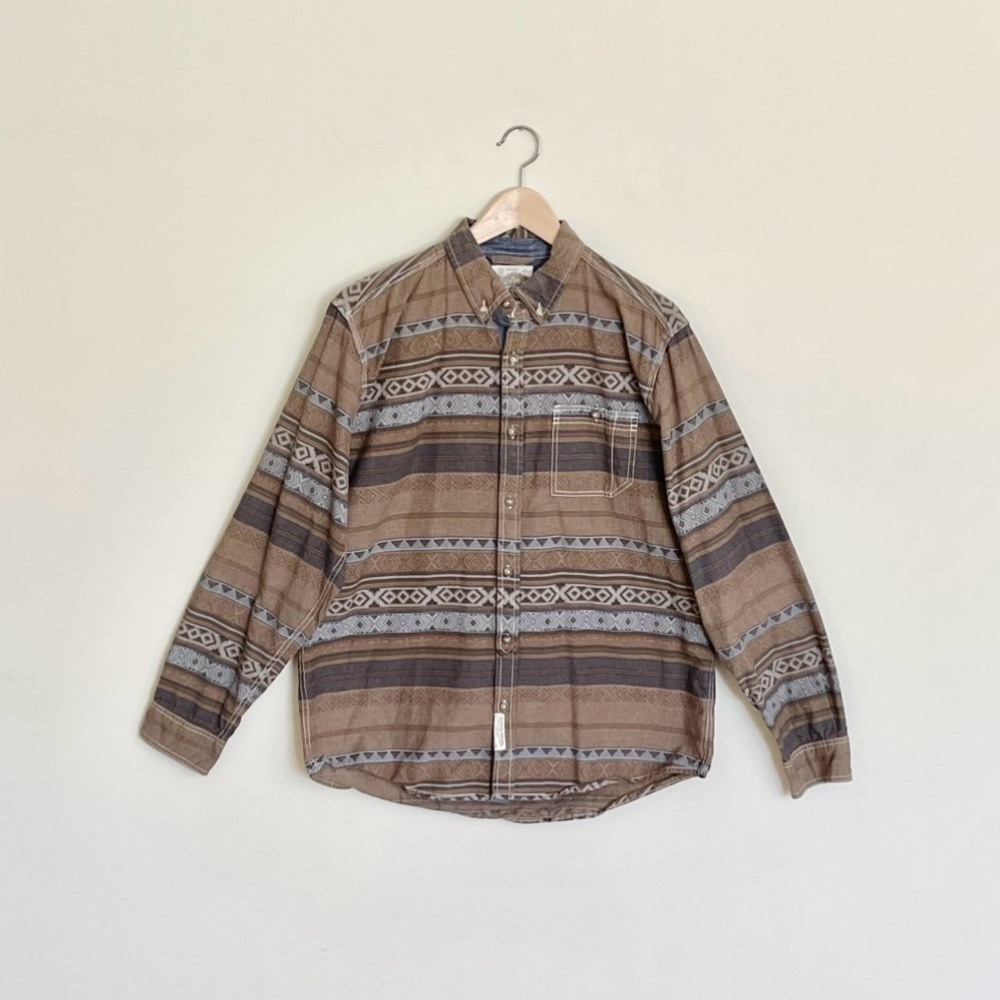 Third & Army Southwest Brown Blue Stripe Pattern Button Down Shirt Men’s Large